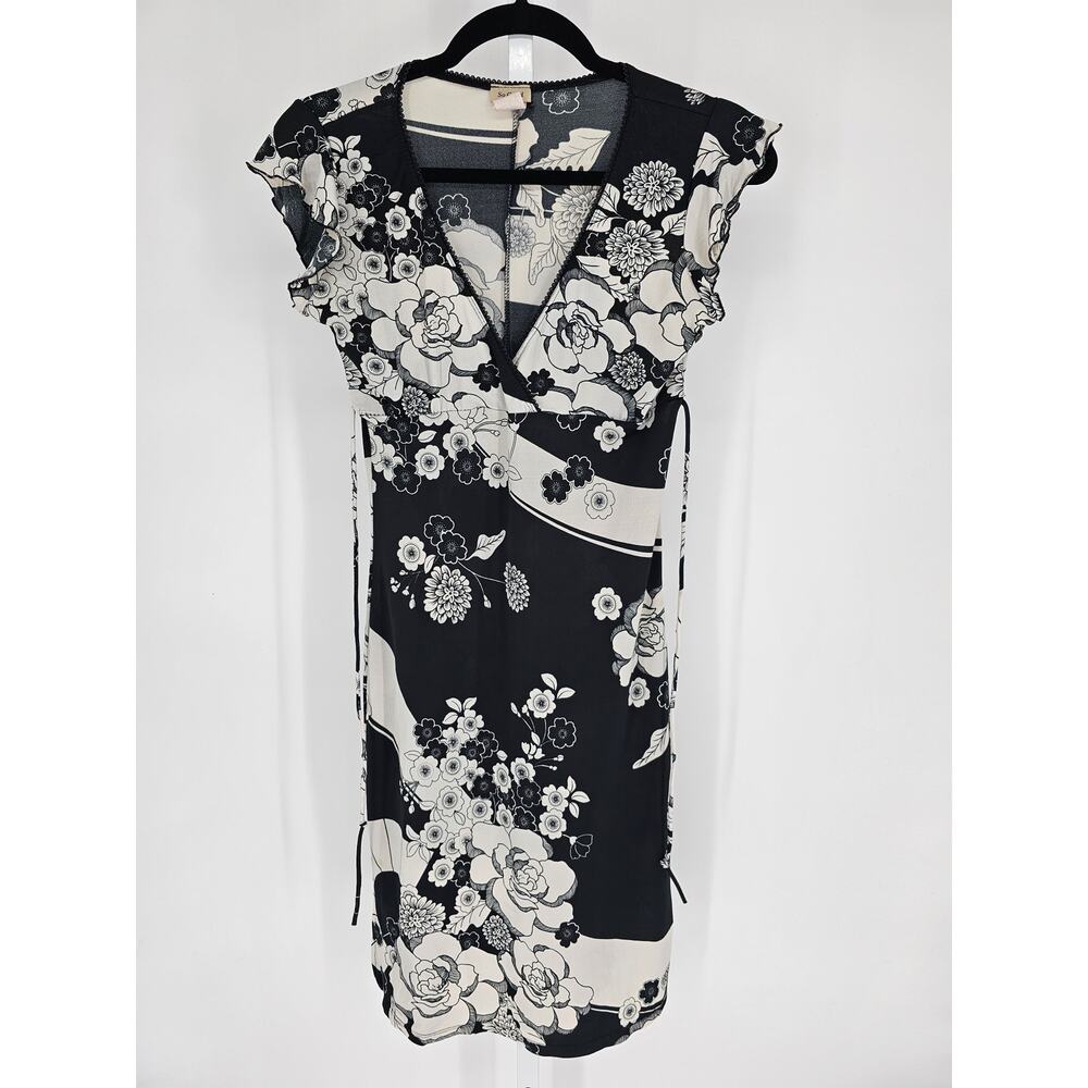 Vintage Y2K So Good Womens Sz S Knee Length Dress Black White Floral Print